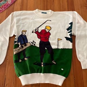 Vintage crew neck heavy duty white golf sweater
